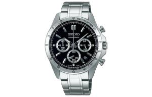 SEIKO Часы мужские с кварцевым механизмом на стальном ремешке, черный циферблат