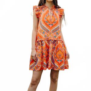 Эдит Мини-платье в оранжевом принте Юпитер LOVE THE LABEL