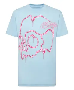 Футболка с круглым вырезом и изображением стекающего черепа. Philipp Plein, синий
