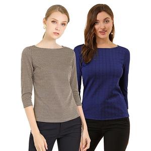 2 упаковки блузки с 3/4 рукавом и лодочкой в клетку Inspire Chic, Deep Blue Brown