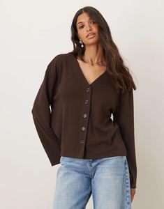 Кардиган ASOS DESIGN с V-образным вырезом и длинными рукавами шоколадного цвета