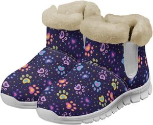 Женские снегоступы JoyLamoria с принтом Счастливого Санта-Клауса, рождественские мини-сапожки для девочек, теплые пушистые ботинки для прогулок, модные низкие кроссовки для улицы, пушистая обувь, Colorful Dog Paw Print