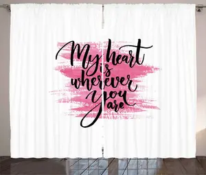 Штора ABAKUHAUS Любовь в деревенском стиле, романтическая каллиграфия чернилами, присборенная штора для спальни с петлями и крючками, 280 x 225 см, цвет: белый, черный, розовый Abakuhaus