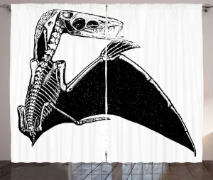 Штора ABAKUHAUS Кости в деревенском стиле, однотонный скелет птеродактиля, присборенная тесьма для спальни с петлями и крючками, 280 x 225 см, цвет: антрацитовый серый и белый Abakuhaus