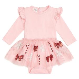 Розовый комбинезон-туту с конфетными палочками и бантиками для новорожденных и девочек Sweet Wink, розовый