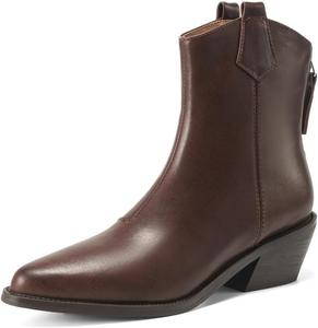 Женские сапоги TinaCus ручной работы из натуральной кожи с задней молнией, заостренным носком, низким устойчивым каблуком и высокой голенью в западном стиле, Brown