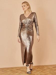Металлизированное плиссированное макси-платье Yumi, Gold