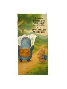 Mr. & Mrs. Panda Полотенце с изображением пингвина и мыши-туриста и надписью, выполненное в нежно-голубом цвете