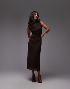 Платье миди из сетки & Other Stories с драпировкой темно-коричневого цвета