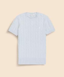 Свитер с коротким рукавом из хлопка Supima с логотипом GF и узором «косичка».