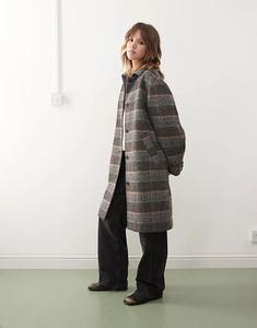 Пальто Monki из искусственной шерсти в серую клетку