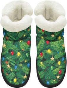 Зимние женские ботинки KEIAHUAN, теплые, с противоскользящей подошвой, утепленные искусственным мехом, удобные для улицы, Green Christmas Trees