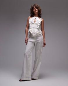 Льняные брюки LAAGAM kaine с серебряной пряжкой в ​​белом цвете