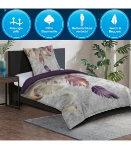 Постельное белье 135 x 200 см, 100% тончайший хлопок, комплект из 2 предметов, пододеяльник, наволочка 80 x 80 см - перья SANILO