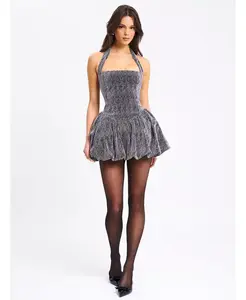 Женское мини-платье Naomie с пышным подолом и отделкой кристаллами Miss Circle, серебряный