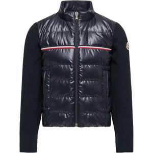 Утепленная вельветовая куртка-кардиган на молнии SS26 триколор, детская Moncler, marine синий