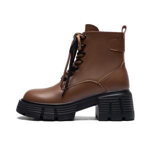 ZHR Короткие женские зимние ботинки Martin с меховой подкладкой 6 см коричневые, цвет Brown Fleece-Lined Thermal