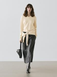 Вязаный свитер с V-образным вырезом Massimo Dutti, vanilla