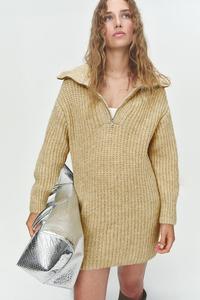 Трикотажное платье в рубчик на молнии H&M, бежевый