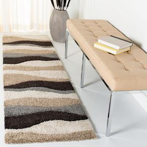 Ковер-дорожка SAFAVIEH, 69 x 244 см, Florida Shag Collection - Ivory & Grey, абстрактный дизайн, не линяет и прост в уходе, идеален для помещений с высокой проходимостью в гостиной, спальне (SG475-1180)