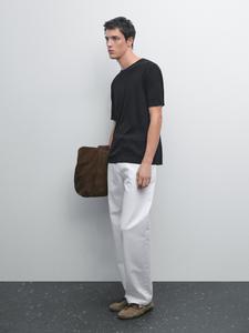 Футболка из 100% хлопка с ребристой отделкой Massimo Dutti, черный