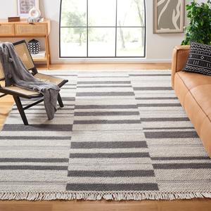 Ковер SAFAVIEH, 244 x 305 см, - коллекция Natura - большой - Ivory & Dark Grey, ручной работы из шерсти, с бахромой, идеально для гостиной, спальни, столовой (NAT225H)