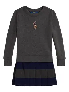 Плиссированное платье с круглым вырезом POLO RALPH LAUREN KIDS, черный
