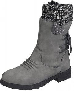 Женские зимние теплые сапоги с круглым носком, шнуровкой, вестерн на платформе, ковбойские ботинки, походные ботильоны, противоскользящие, для улицы, сапоги средней длины No Brand, 5.5 Grau