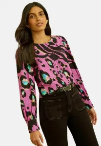 Блузка прямого кроя с пуговицами и плиссировкой, круглым вырезом. Love & Roses, Lilac Purple Animal