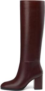 Женские сапоги NUMALEO до колена с широким устойчивым каблуком, квадратным носком, высокие сапоги 3 дюйма, осенне-зимние длинные сапоги для женщин с боковой молнией GoGo, Burgundy