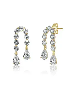 U-Образные серьги-подвески с покрытием из 14-каратного золота и прозрачными кубическими цирконами Rachel Glauber, gold