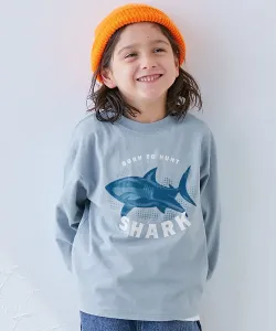 Футболка с длинным рукавом и крупным силуэтом дьявольской лабрадорши, Детская одежда. Размер 26SS Devirock, цвет 009-Shark-Mist Blue