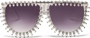 Женские солнцезащитные очки Melrose Luxury Diamond Sunglasses Retro Rhinestone Sun Glasses for Lady Vintage Trendy Shades Female 5693, White