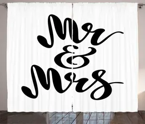 Штора ABAKUHAUS Мистер и миссис в деревенском стиле, с рисунком ручной работы, универсальная тесьма для гостиной с петлями и крючками, 280 x 245 см, цвет белый/черный Abakuhaus