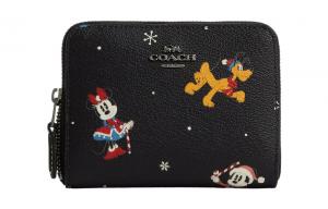 COACH Дисней кошелек на молнии Дисней холщовый с кожаными вставками женский маленький черный