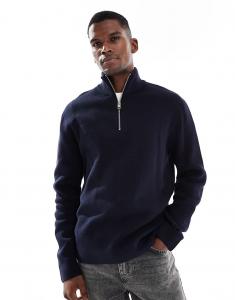 Трикотажная короткая молния Jack & Jones темно-синего цвета