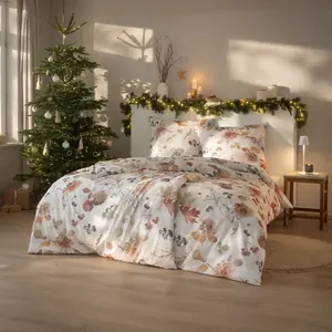 Постельное белье Cozy Flannel 155x220 с осенними листьями и грибами, орехами, 4470-325 Estella