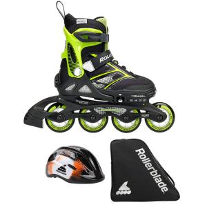 RollerBlade Детские роликовые коньки для начинающих, зеленые и черные, Premium Set A, размер L (36,5-40,5 см)