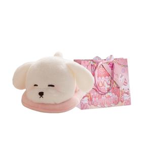 Тапочки с аппликацией в виде маленькой собаки, плюшевая кукла, высота 23 см Fat Fat Dragon, розовый