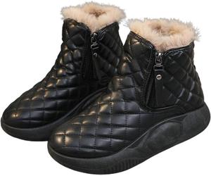 Женские зимние сапоги Cubicbee с толстой подошвой, утепленные искусственным мехом, на молнии, с противоскользящей подошвой и амортизацией, модные высокие кроссовки для улицы, Black-1