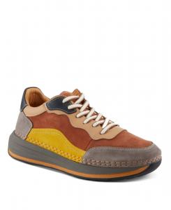 Женские кожаные кроссовки Spring Step BOOKER в стиле ретро со съемными стельками и яркими замшевыми вставками Spring Step, Camel multi suede