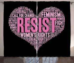 Штора ABAKUHAUS в стиле феминистского рустика с надписью в форме сердца, универсальная, ленточная штора для гостиной с петлями и крючками, 280 x 175 см, розовый, черный и розовый Abakuhaus