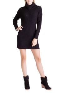 Платье-свитер с длинными рукавами и воротником-хомутиком черного цвета Kensie