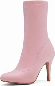 Женские модные ботильоны Aflngle с заостренным носком, закрытые, на высоком каблуке-стилетто, эластичные замшевые короткие ботинки, элегантные и удобные, на среднем голенище, Pink
