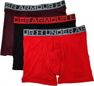 Комплект из 3 пар трусов-боксеров Under Armour Essential Cotton Boxerjock с внутренним швом 6 дюймов, Red, Maroon, Black 600