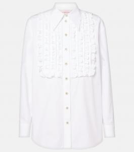 Рубашка из хлопкового поплина с оборками Valentino, Bianco