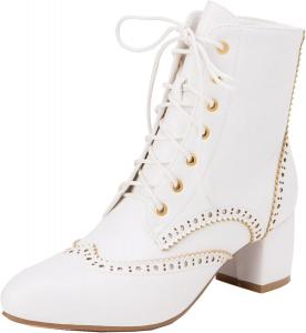 Женские ботильоны на каблуке с молнией, шнуровкой и коротким голенищем XIEPP, White
