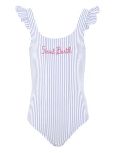 MC2 Saint Barth Kids Tilda полосатый купальник с оборками, синий