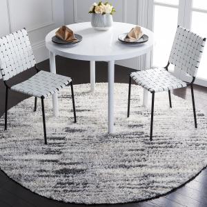 Ковер SAFAVIEH, 201 x 201 см, Berber Shag Collection, круглый, Grey & Ivory, современный абстрактный дизайн, не линяет и прост в уходе, толщина, идеально для помещений с высокой проходимостью в гостиной, спальне (BER404F)