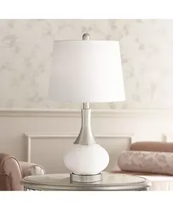 Современная настольная лампа Serrena, высота 23 дюйма, белое стекло, матовый никелированный металл, с абажуром-цилиндром для спальни, гостиной, дома 360 Lighting, silver